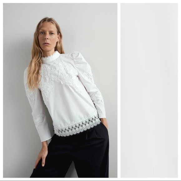 Zara Tops - NWT. Zara White Contrasting Poplin Blouse. Size L.